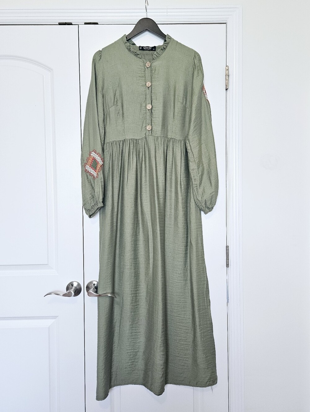 Suem Istanbul Olive Embroidered Cotton Blend Maxi Dress Size 38 Boho